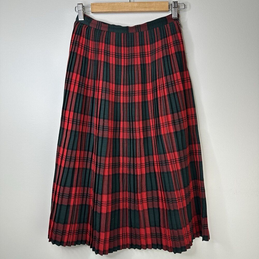 Vintage Betty Paige Wool Skirt Size 10 Micro Pleated Red Tartan Plaid Academia